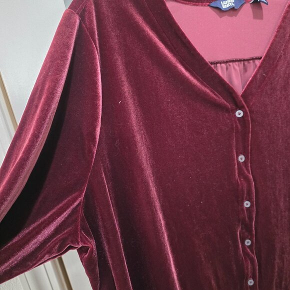 Lands' End Plus Size 2X Burgundy Velvet Button-Up Blouse - Picture 7 of 12